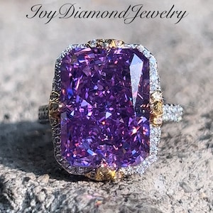 Purple Amethyst Engagement Ring Big Large Purple Diamond Gemstone Ring For Her, Gold Prongs Silver Art Deco Vintage Ring Purple Wedding Ring