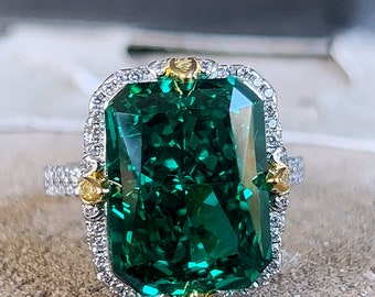 Green Paraiba Tourmaline Engagement Ring, Large Green Paraiba Diamond Gemstone Ring, Gold Prongs Silver Art Deco Vintage Ring, Gifts For Her