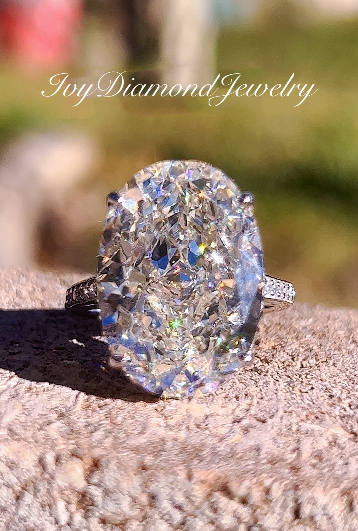 Oval Ring 18kgp Ring Value 20CT Large Oval Cut White Diamond Ring