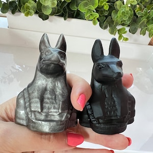 Egyptian Anubis Carving Statue, Black Obsidian or Obsidian with Silver Sheen