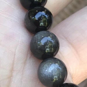 Sheen Obsidian 10 mm Bracelet for Protection & Boundaries, Stretchy, Large Beads
