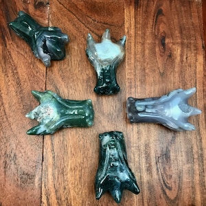 Moss Agate Dragon for Stable Growth, 2 Inch Crystal Dragon Head Skull