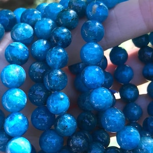 Blue Apatite 10 mm Bracelet for Motivation, Stretchy, Large Beads