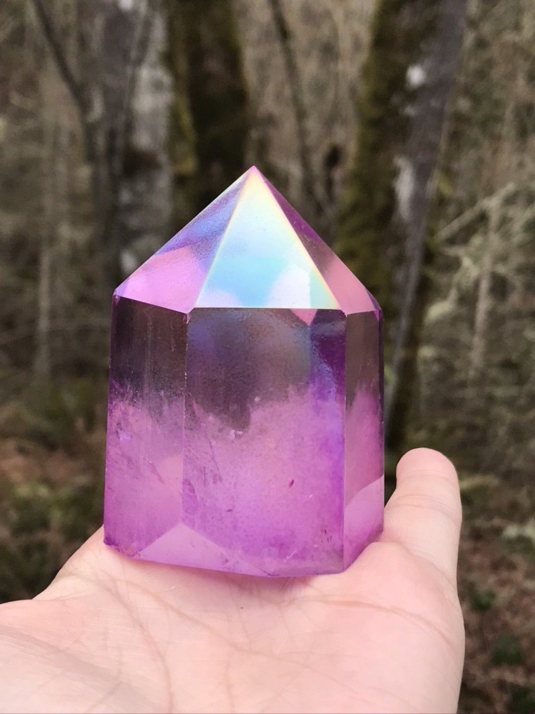Hot Pink Aura Quartz Tower Violet Purple Pink Aura Coated Etsy