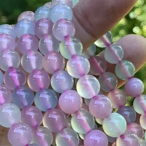 Chalcedony 8 mm Bracelet for Harmony, Stretchy Blue and Pink Tones
