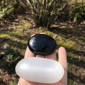 Selenite & Black Tourmaline Harmonizer Energy Balancer Crystal Set