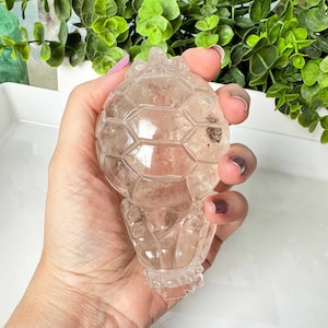 Clear Quartz Dragon Turtle: Hand-Carved Crystal Talisman (4.5&quot; x 2.5&quot;)