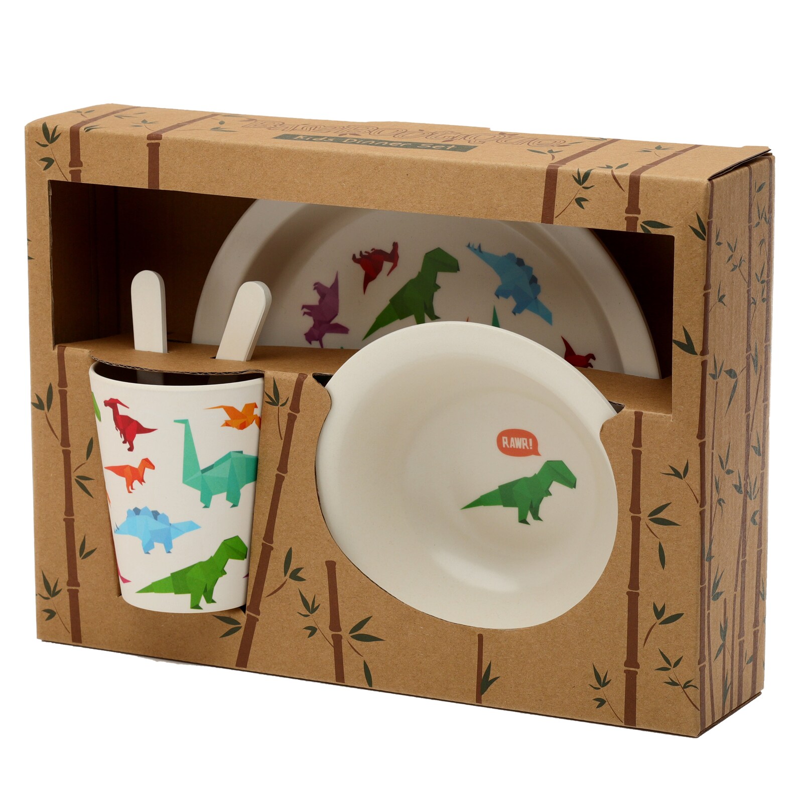 Dinosaur Plate And Bowl Bamboo Children's Dinner Set Etsy