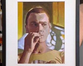 Mark renton portrait: original oil painting, trainspotting cult movie fan art (40x30cm)