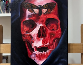 Death's head moth skull: original oil painting, gothic macabre art (30x40cm)