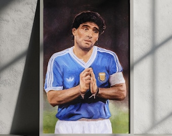 Diego Maradona portrait. Original oil painting, football fan art (1990 World Cup, 33x22cm)