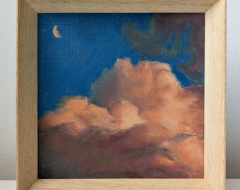 Mini Sky Landscape: Original Oil Painting of Sunset Clouds, Framed (20x20cm)