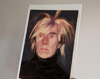 Andy Warhol portrait. Oil painting, Pop Art Cult Icon (33x22cm Wall Art)