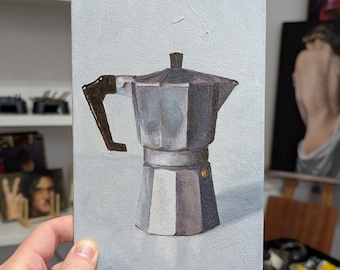 Bialetti moka express art: original oil painting, classic coffee maker decor (22x14cm)
