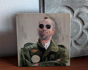 Robert De Niro Taxi Driver, Original Oil, Movie Fan Art Gift, 6x6 Inches