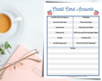 Credit Card Organizer - Printable Form To Keep Your Credit Card Information Handy - Fillable And Handwritten Forms Both Included