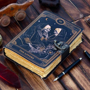 Grimoire journal spell book of shadows vintage leather journal witch journal skull lover gift