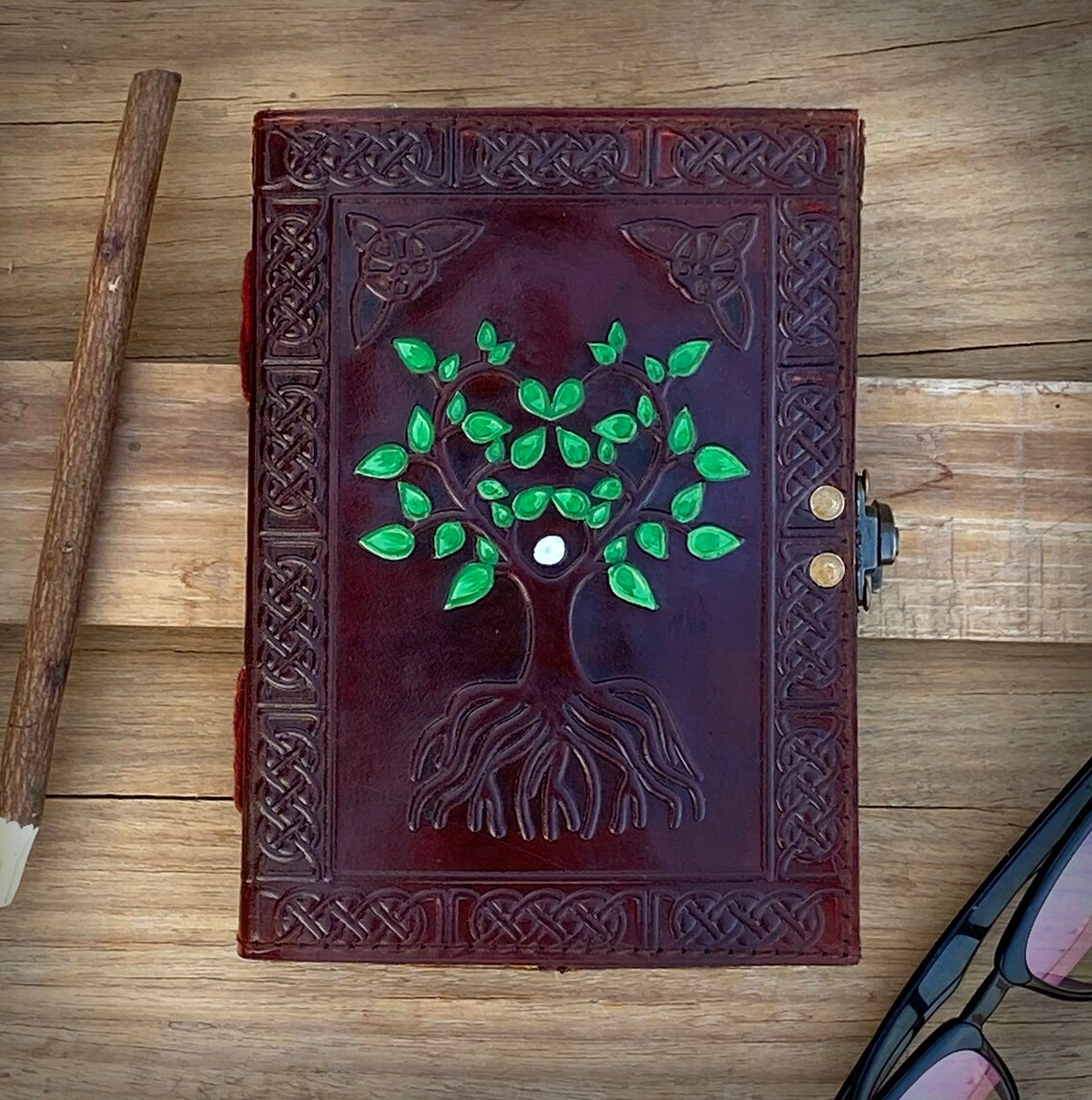 Leather Journal Handmade Tree of Life Goossed Antique Color Etsy