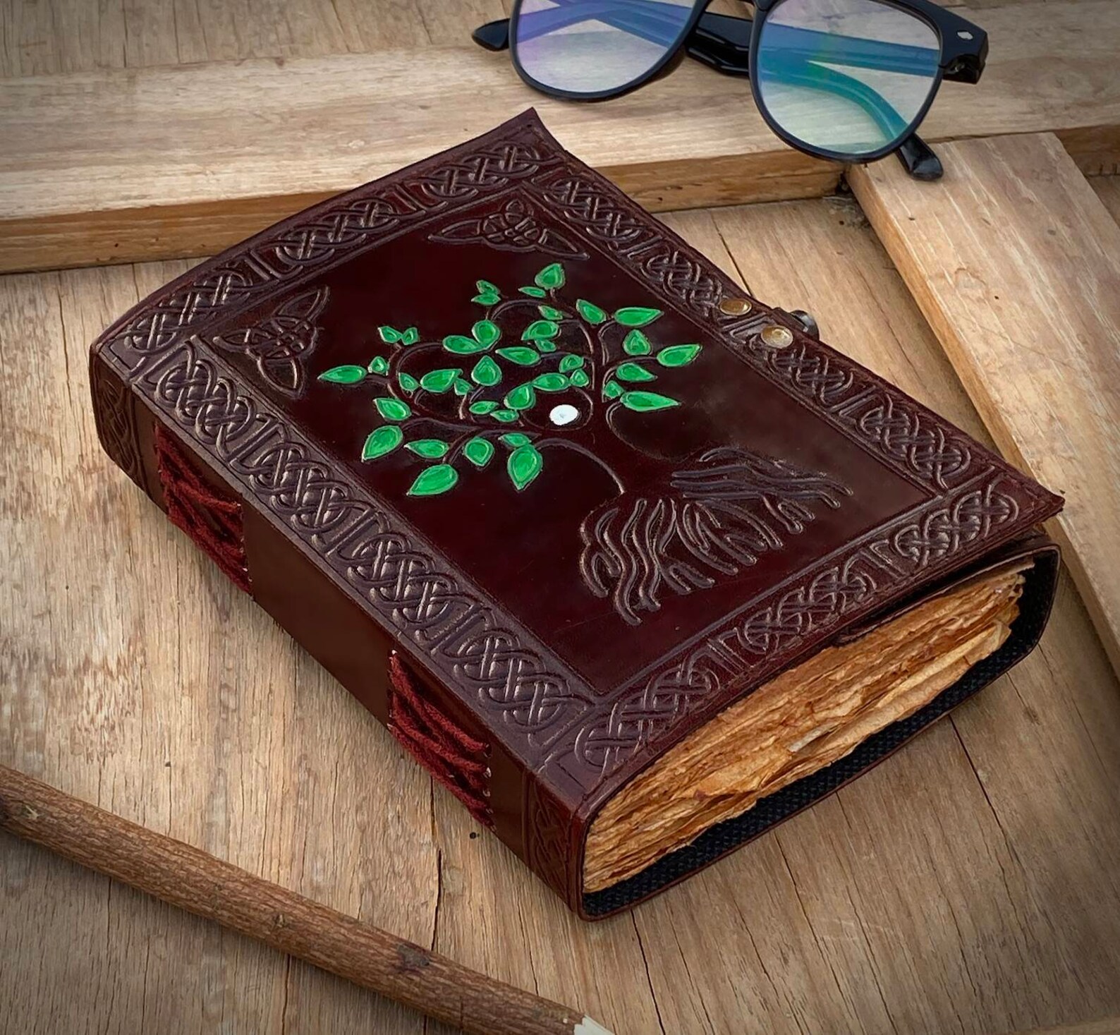 Leather Journal Handmade Tree of Life Goossed Antique Color Etsy