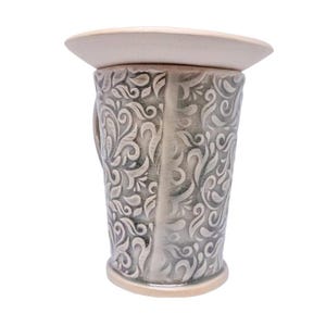 Ręcznie robiony kubek do herbaty, ceramika, 380 ml lub 13 uncji, ceramiczny kubek, szary, akant