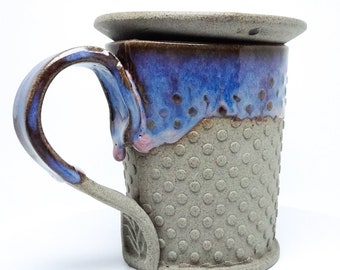 Big coffe cup, 500ml or 17oz. handmade, ceramics mug, concrete color, dots