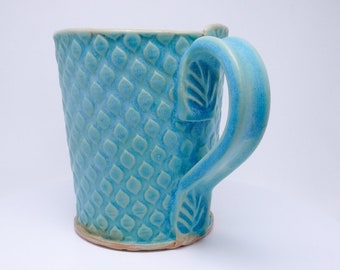 Big coffe cup, 500ml or 17oz. handmade, ceramic mug, turquoise, tears