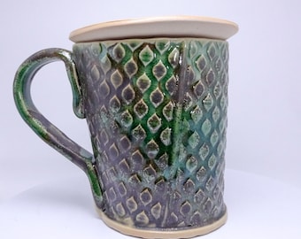 Big coffee cup, 500ml or 17oz. handmade potery , ceramics mug, green, tears