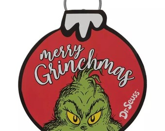 The Grinch "Merry Grinchmas" Christmas Ball Ornament Shaped Wood Wall Decor