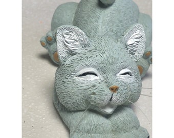 Whimsical Happy Gray Cat Lounging Statue Gift - Happy Cat Collection