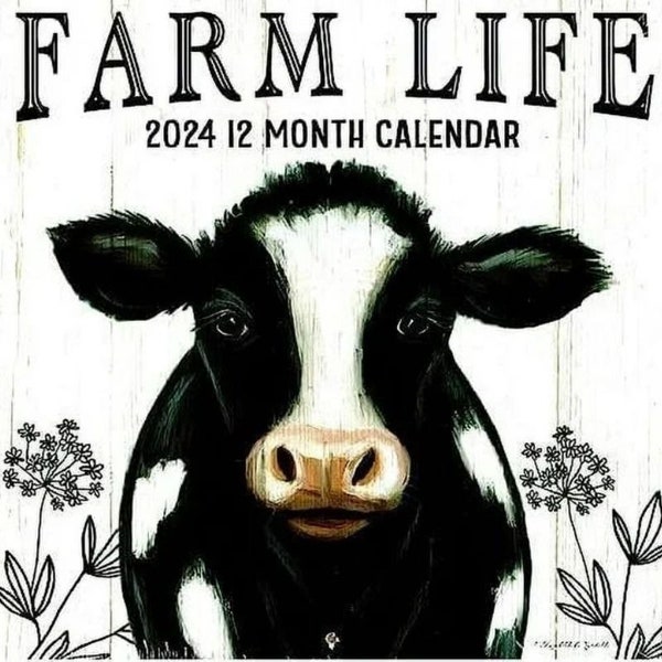 2024 FARM LIFE Country Wall Calendar Cow Cover Factory Sealed 11"x22" NEW