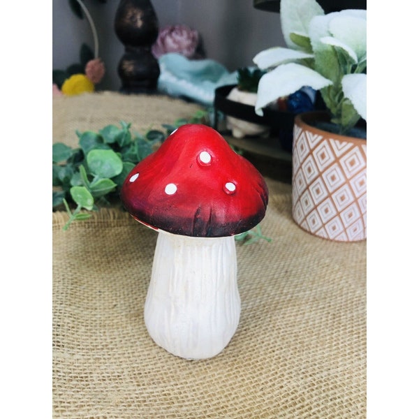 Ceramic Mushroom, Red / White Polka Dot