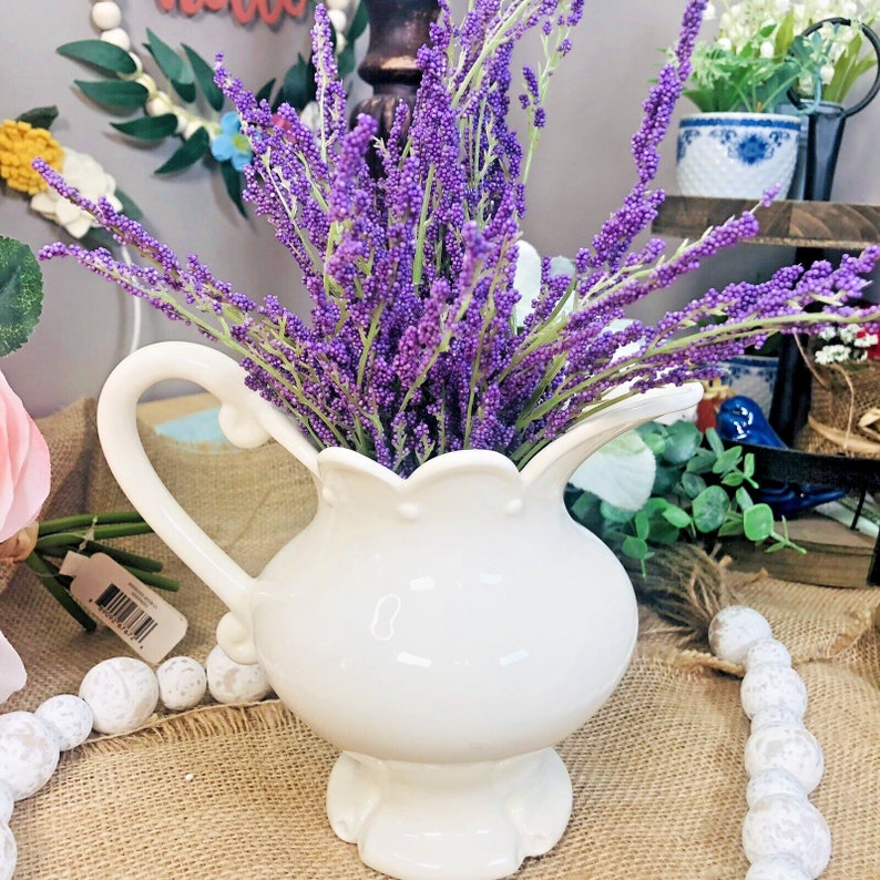 White Ceramic Pitcher Vase Country or Shabby Chic Decor Etsy