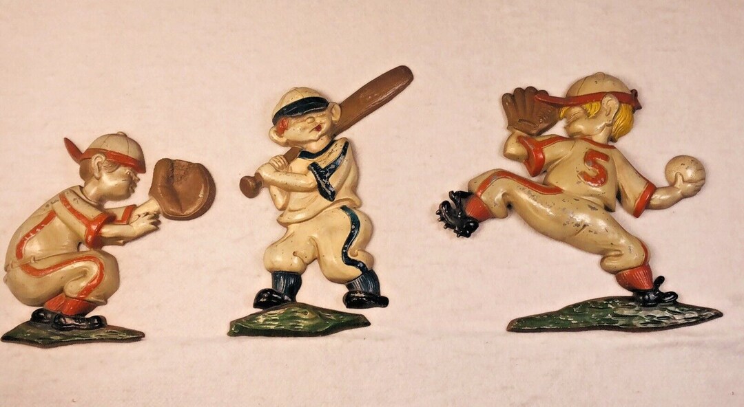 Vintage 1970s Sexton Set 3 Metal Boy Baseball Players Wall Etsy