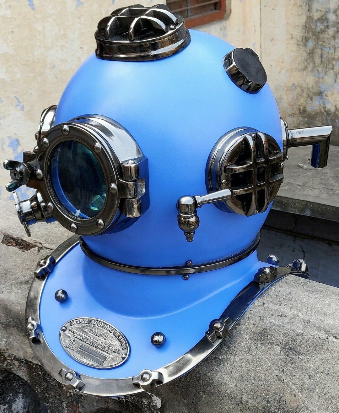 Antique BLUE Full Size Divers Diving Helmet Scuba US Navy Mark Etsy