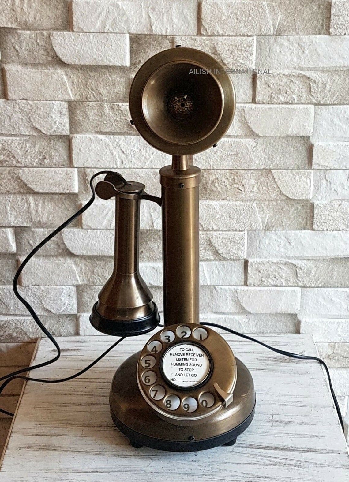 Brass Candlestick Vintage Phone Rotary Dial Antique Station Etsy