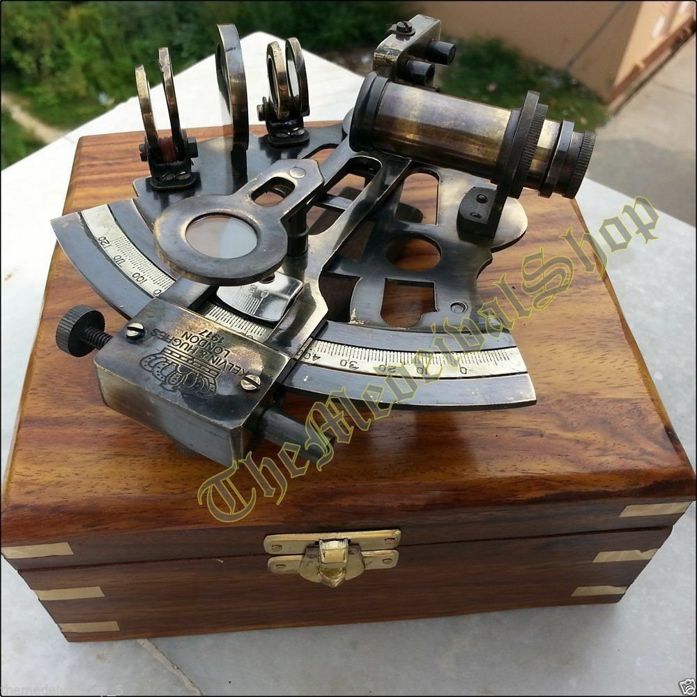 Antique Collectible Nautical Brass Working German Marine Sextant W Wooden Box Collectibles