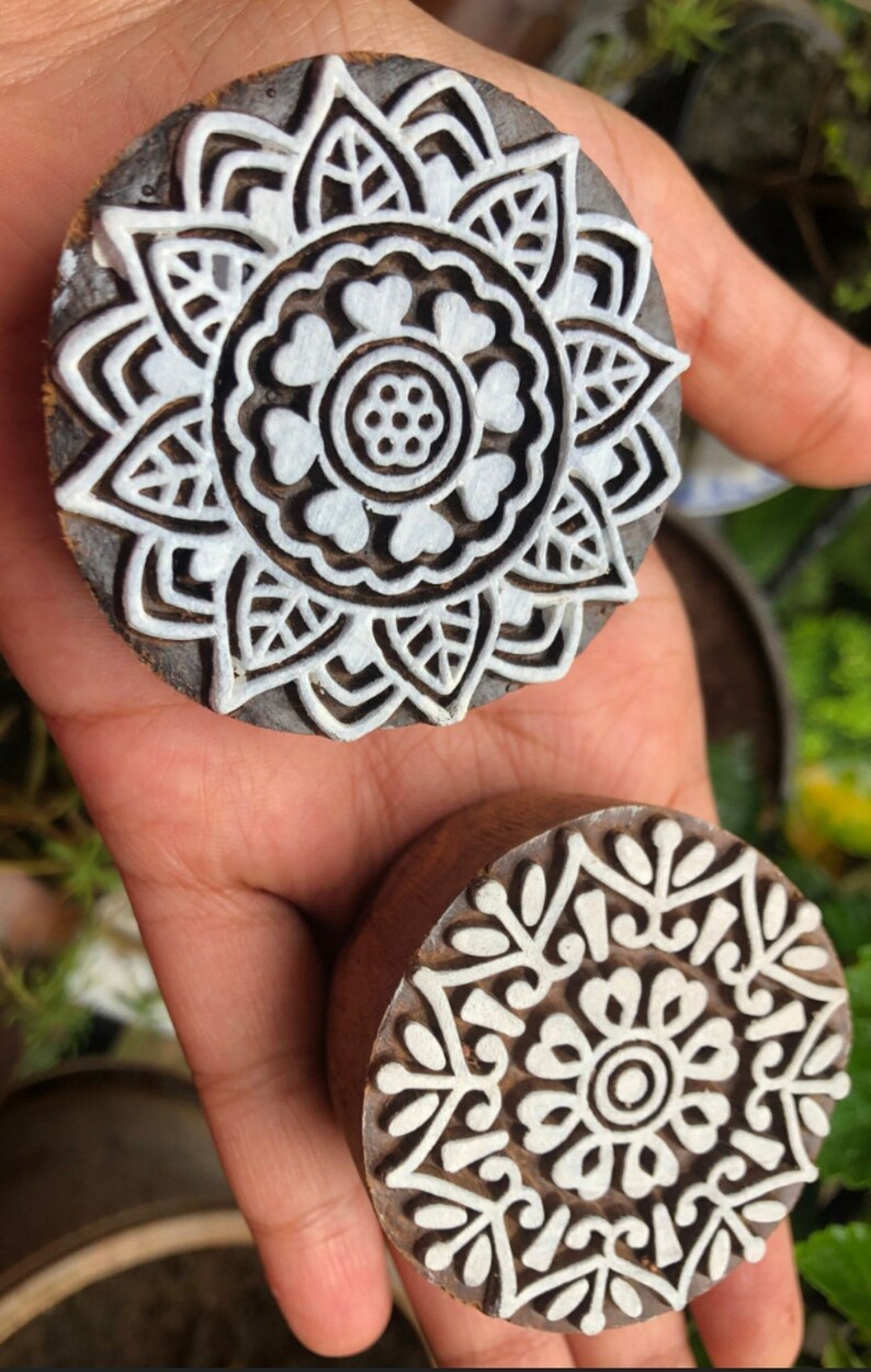 Indian Hand Carved Wooden Stamp, Pottery Stamp Textile Stamp Wood Carved Printing Block Fabric