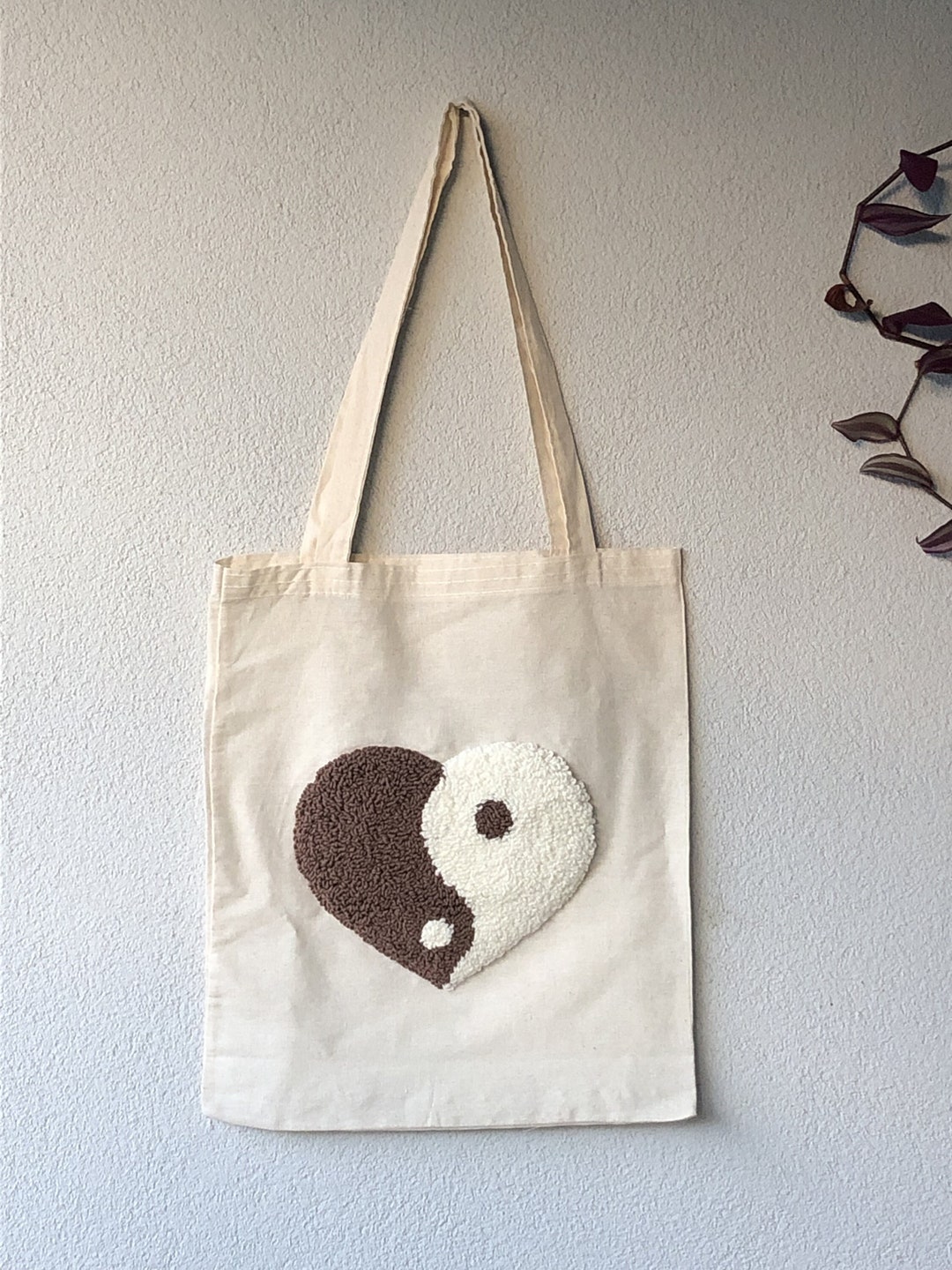 Punch Needle Tote Bag Tufted Tote Bag Yinyang Tote Heart Etsy