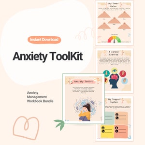 anxiety tool kit,coping tools, anxiety therapy bundle workbooks, anxiety management, printable anxiety tracker, anxiety worksheet therapy