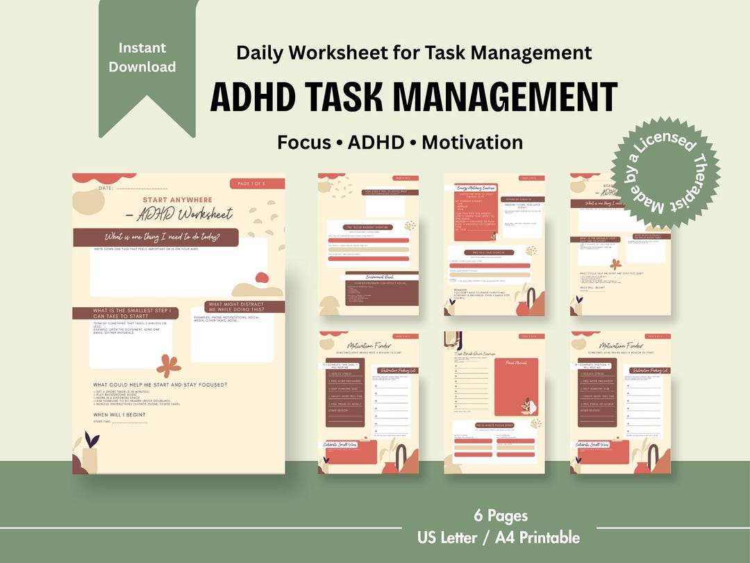 ADHD Start Anywhere Worksheet | ADHD Printable Planner | Executive ...