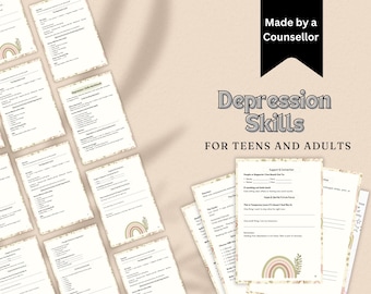 Hoja de trabajo sobre habilidades para la depresión, recursos terapéuticos, cuaderno de autoayuda, romper el ciclo de la depresión, habilidades de afrontamiento de la TCC y la TCD, psicólogo