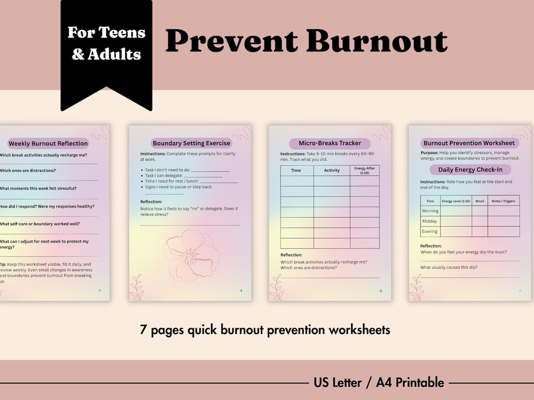 Burnout Prevention Worksheet | Mental Health Planner | Self Care ...