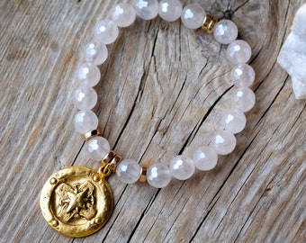 Aura Crystal Quartz Bracelet Celestial Jewelry Decorated Cross Design