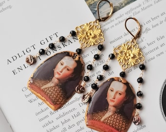 Baroque Inspired Statement Dangles with Gold Filigree & Black Crystal Beads