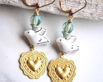 Heart Bird Earrings: Mexican Style Boho Jewelry