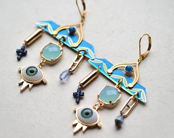 Mystical Eye Earrings Blue Ecletic Jewelry Collection