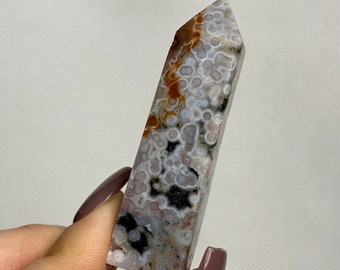 Pastel Blue Ocean Jasper Tower with Stunning Orbs, Rare Ocean Jasper Crystal