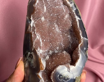 Rare RED AMETHYST GEODE with Calcite and Agate Banding, Red Druzy Amethyst Geode Cluster
