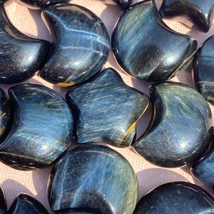 BLUE TIGERS EYE Crystal Moon and Stars | Crystal Moon Carving | Crystal Stars | Mini Crystal Collection