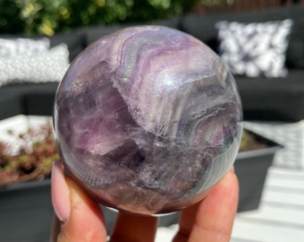 Natural Silky Purple Fluorite Sphere, Rainbow Fluorite Sphere, Fluorite Specimen, Polished Fluorite Crystal Ball, High Grade Fluorite